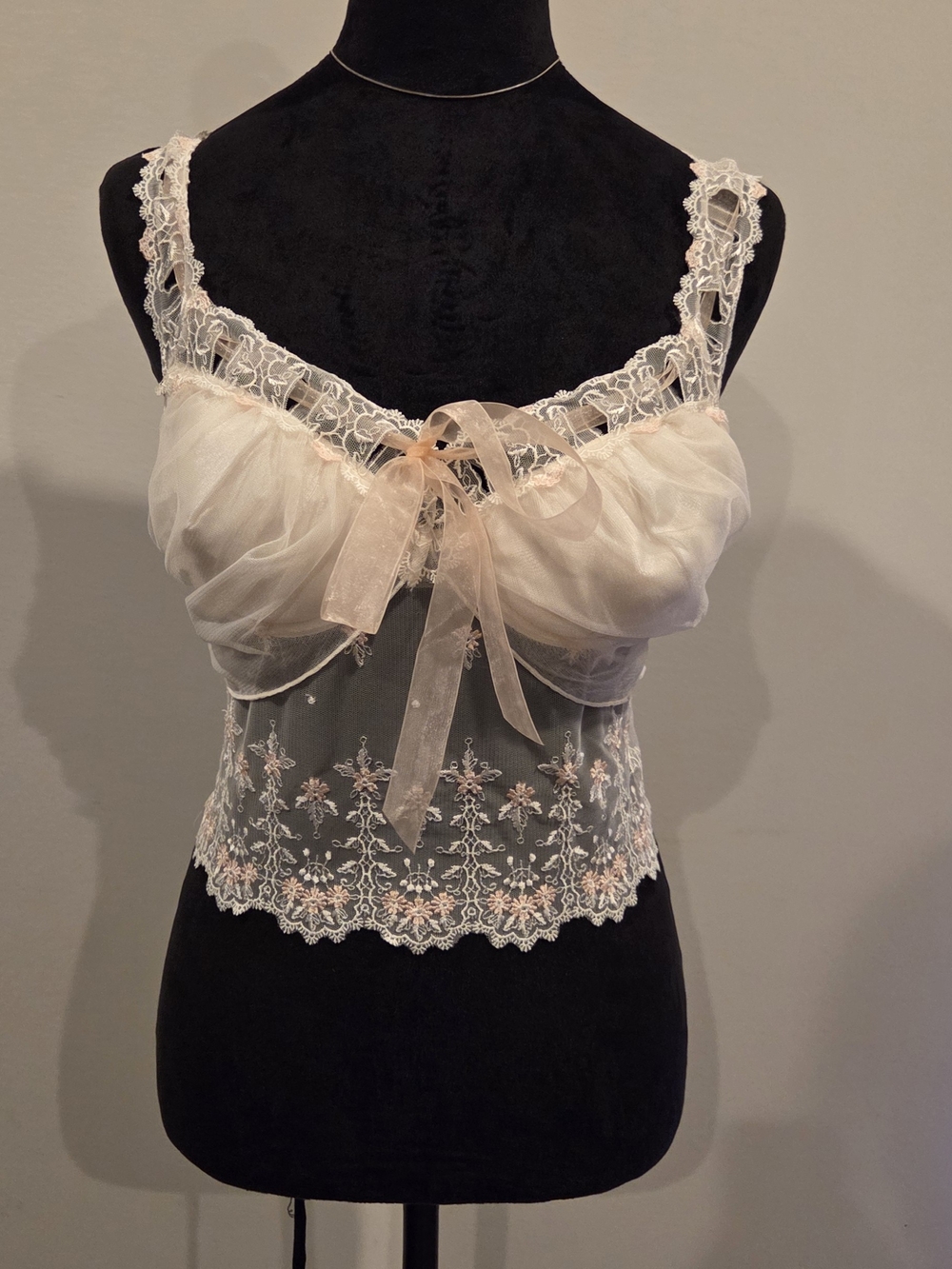 Frederick's of Hollywood Sheer Lace Chemise in Blush Cream